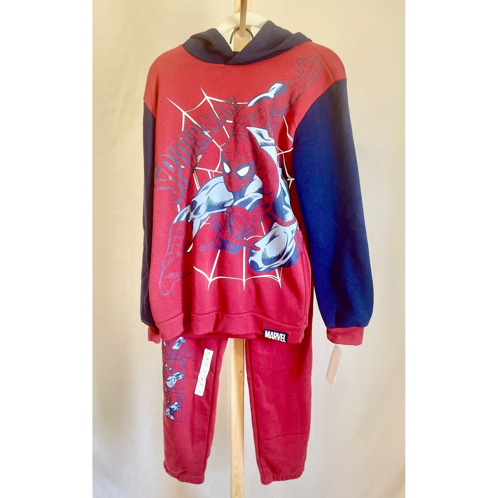 Marvel Spider-Man Kids Red Navy Blue Fleece Hoodie and Jogger Pants Set NEW XL